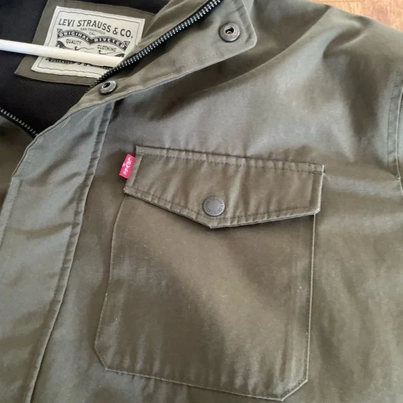 LEVI MENS OLIVE HOODED JACKET RAIN RESISTANCE SIZE XXL